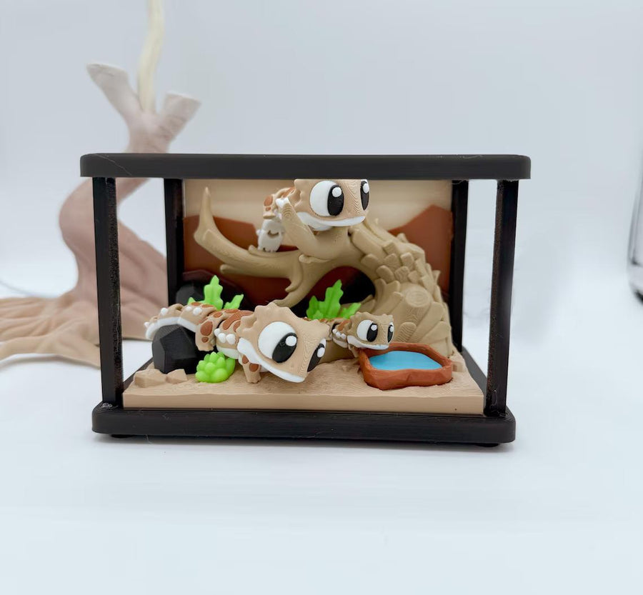 3D Printed Bearded Dragon Toy Set: Poseable Reptile Figurines - Fully Assembled.