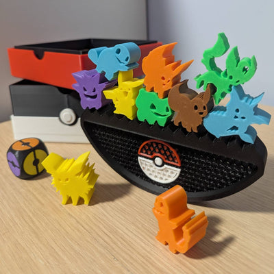 Pokemon Stacking Balance Game with Poke Ball Storage Box, 3D Printed Family Game